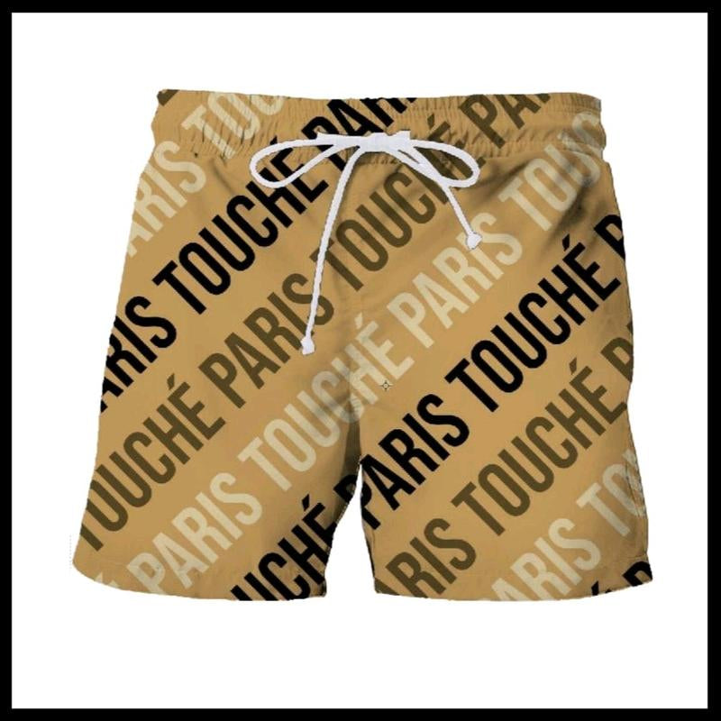 Touché Paris Retro Tile Print Board Shorts - Vintage-Inspired Design, Polyester Material, Drawstring Closure, Pockets, Casual Style, Unisex