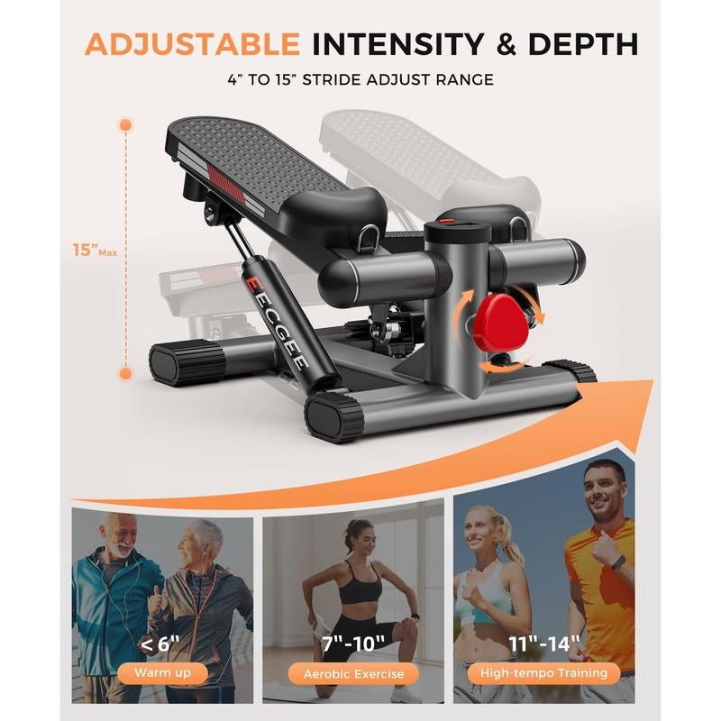 Foot Pedals Stair Stepper for Exercise, Mini Steppers with Resistance Band, Hydraulic Fitness Stepper Exercise Home Workout Equipment for Full Body Workout, 220Lbs Convenient Height Adjustment Track Your Progress Smart Lcd Display Silent Shock Absorbers
